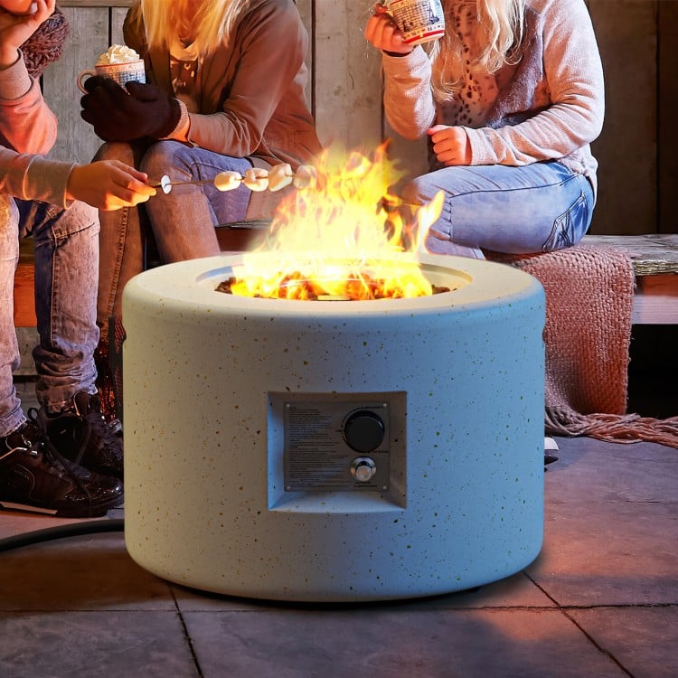 Round Terrazzo Propane Gas Fire Pit Protective PVC Cover, Lava Rocks Included