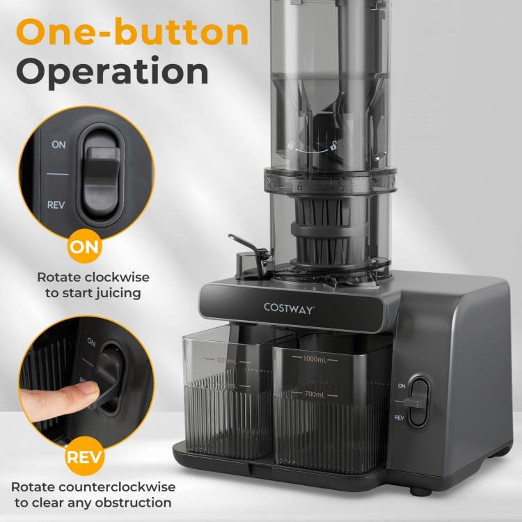 Cold Press Juicer with 5.3 Inches Feed Chute High Juice Yield and Reverse Function