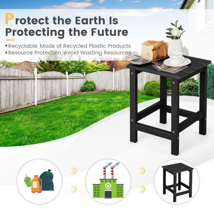 Set of 2 14 Inch Square Weather-Resistant Adirondack Side Table-Black