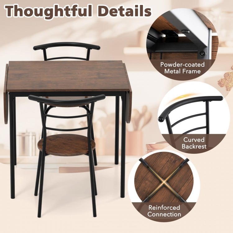 3 Pieces Dining Set with 2 Chairs and Modern Kitchen Table for Small Space-Brown