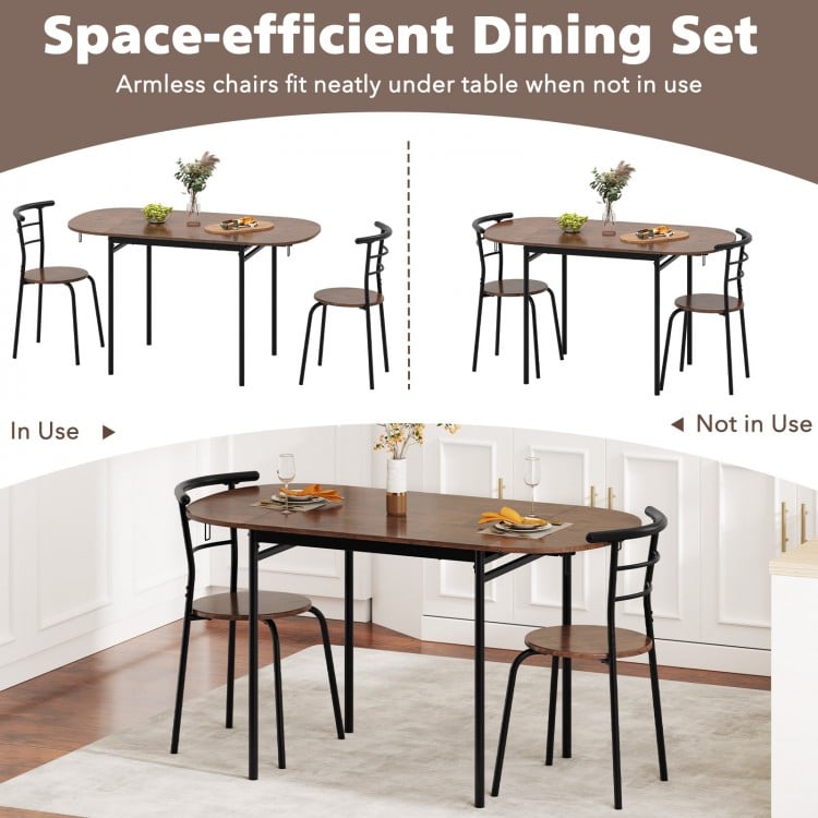 3 Pieces Dining Set with 2 Chairs and Modern Kitchen Table for Small Space-Brown