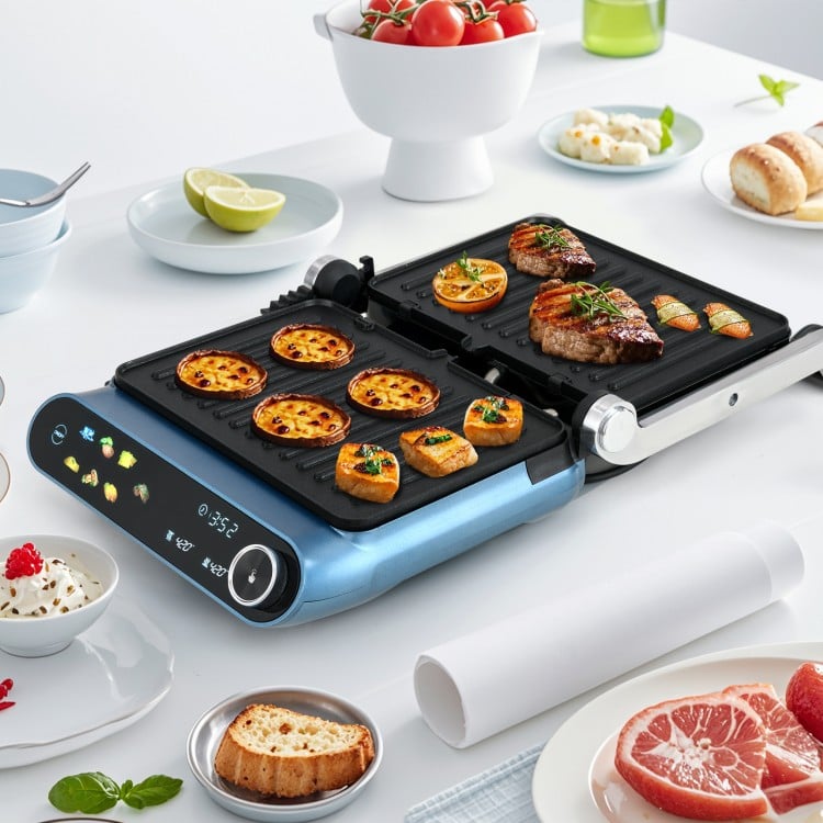 1200W Panini Press Grill with LED Display and 7 Grilling Modes