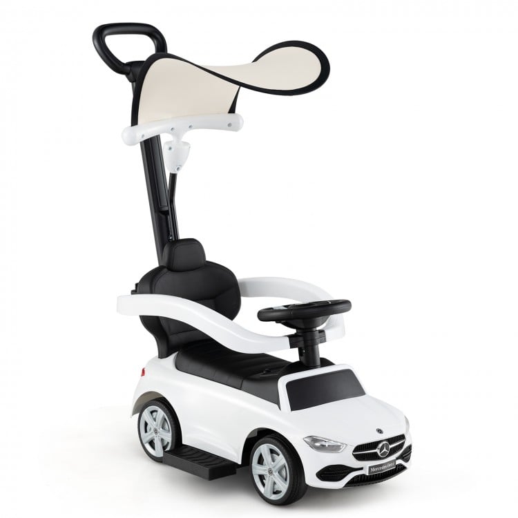 3-in-1 Ride on Push Car Mercedes-Benz Licensed Sliding Car with Canopy-White