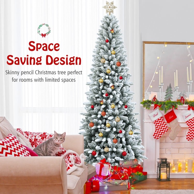 7.5 Feet Snow-Flocked Christmas Pencil Tree with Mixed Tips