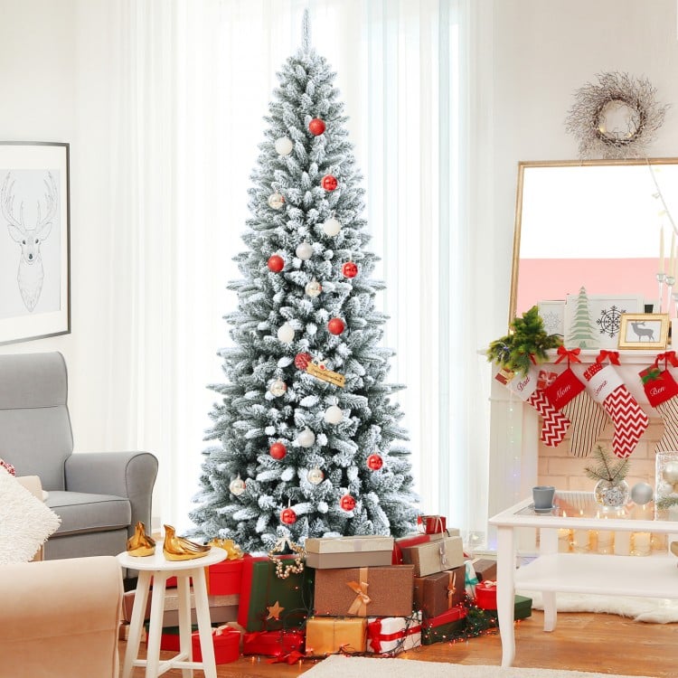 7.5 Feet Snow-Flocked Christmas Pencil Tree with Mixed Tips