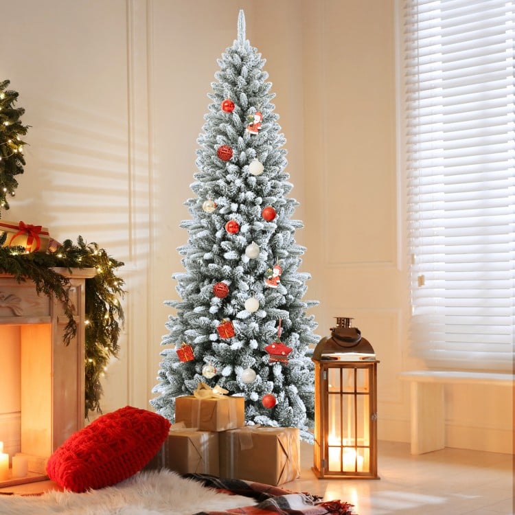 7.5 Feet Snow-Flocked Christmas Pencil Tree with Mixed Tips
