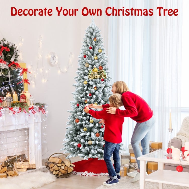 7.5 Feet Snow-Flocked Christmas Pencil Tree with Mixed Tips