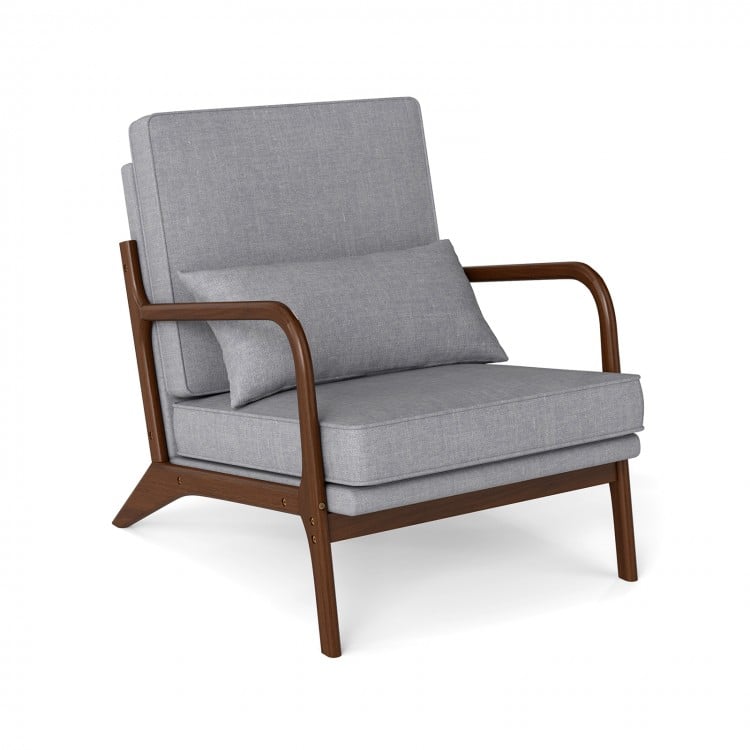 Modern Accent Chair with Rubber Wood Armrests and Removable Back-Gray