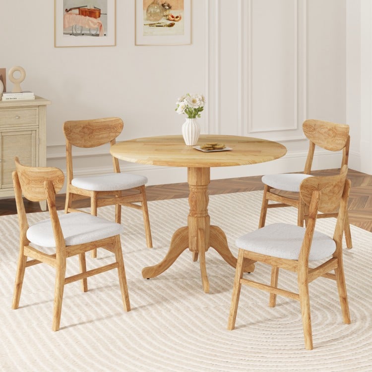 Wooden Dining Table with Round Tabletop and Curved Trestle Legs-Natural