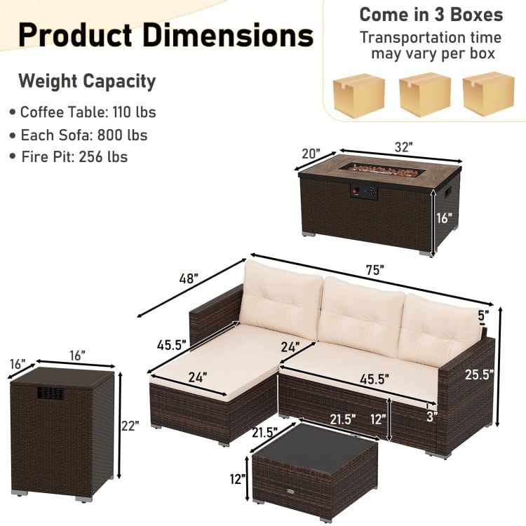 4 Pieces Outdoor Furniture Set with 32 Inch Fire Pit Table and Propane Tank Cover