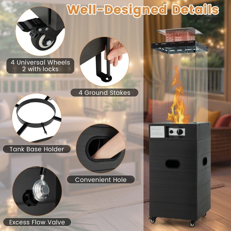 40000 BTU Patio Heater Outdoor Propane Gas Heater with Cover and Wheels-Black