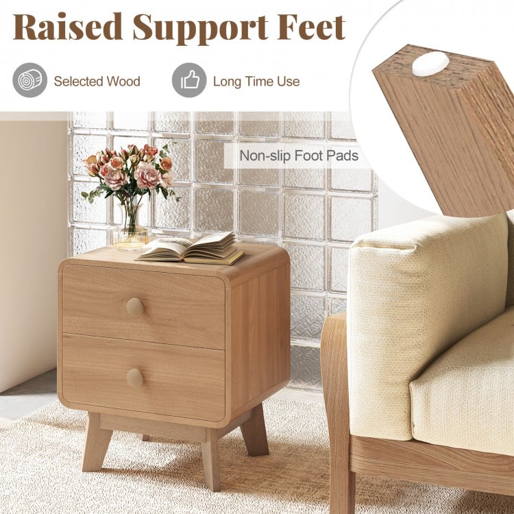 Nightstand with 2 Drawers Solid Rubber Wood Legs-Brown
