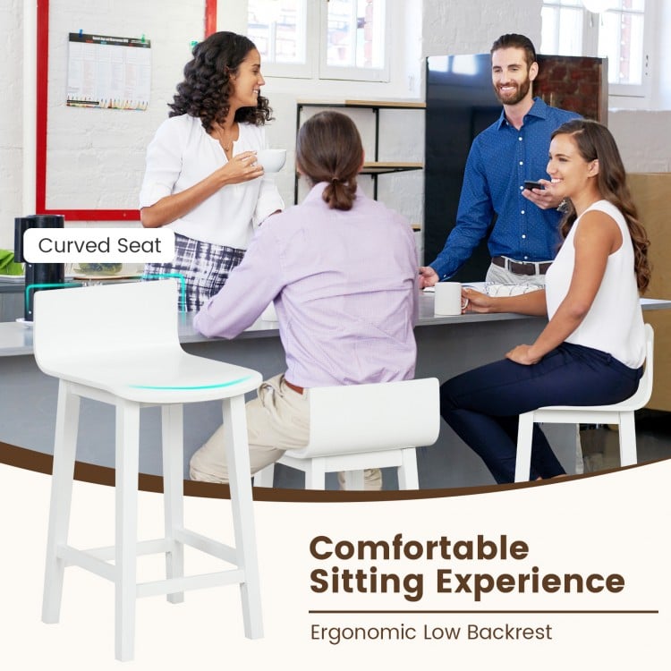 Wood Bar Stools Set of 2 with Solid Back and Seat-White