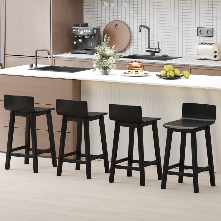 Wood Bar Stools Set of 2 with Solid Back and Seat-Black