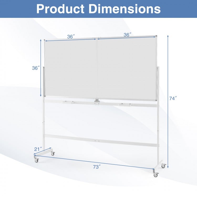 Rolling Double-Sided Magnetic Whiteboard on Wheels with Stand and Aluminum Alloy Frame-White