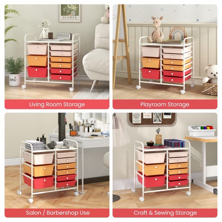 9-Drawer Rolling Storage Cart with Colorful Drawers and Metal Frame-Macaron