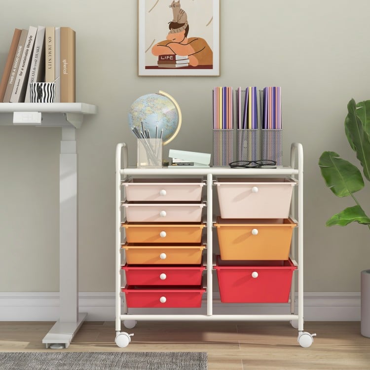9-Drawer Rolling Storage Cart with Colorful Drawers and Metal Frame-Macaron