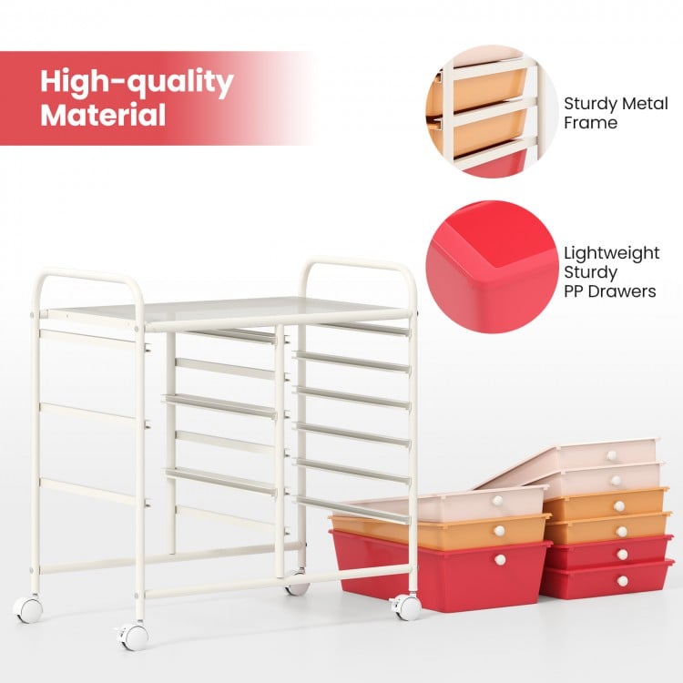9-Drawer Rolling Storage Cart with Colorful Drawers and Metal Frame-Macaron
