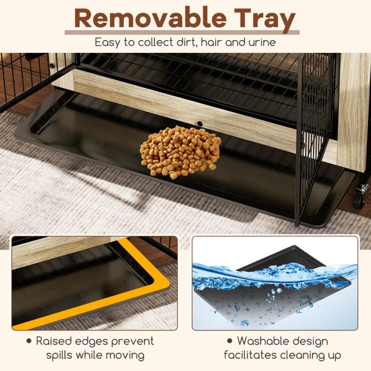 Industrial Dog Kennel with Flip-up Top 3 Lockable Doors and Removable Tray-Gray