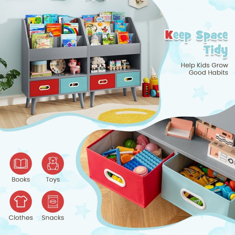 Kids Bookshelf with Open Compartment for Toddlers 3+ Years Old-Gray
