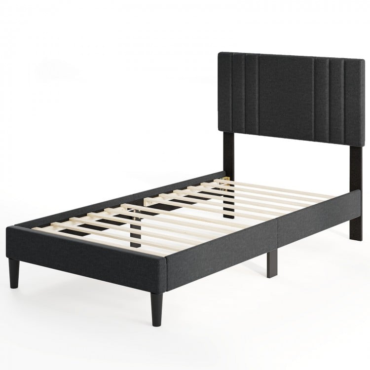Full/Queen/Twin Size Bed Frame with Vertical Channel Tufted Headboard and Wooden Slats-Twin Size