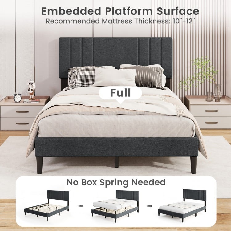 Full/Queen/Twin Size Bed Frame with Vertical Channel Tufted Headboard and Wooden Slats-Full Size