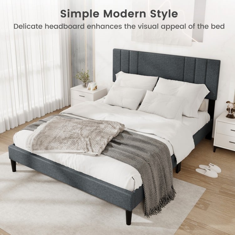 Full/Queen/Twin Size Bed Frame with Vertical Channel Tufted Headboard and Wooden Slats-Queen Size