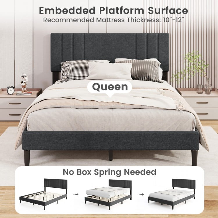 Full/Queen/Twin Size Bed Frame with Vertical Channel Tufted Headboard and Wooden Slats-Queen Size