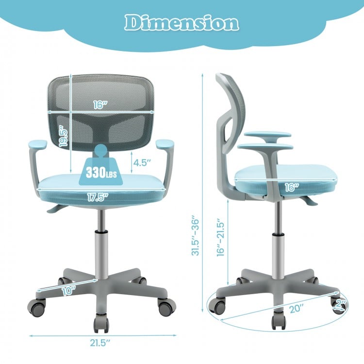 Adjustable Desk Chair with Auto Brake Casters for Kids-Blue