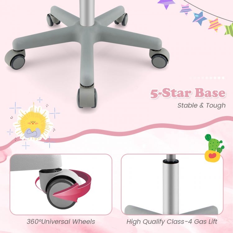 Adjustable Desk Chair with Auto Brake Casters for Kids-Pink