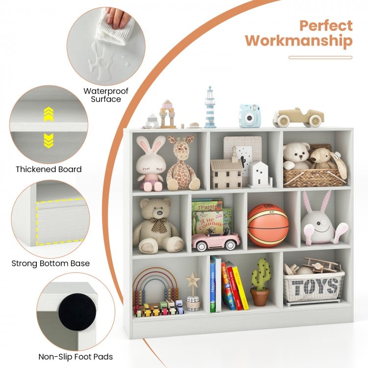 41 inches Wooden Toy Storage Organizer with 10 Cubes for Kids-White