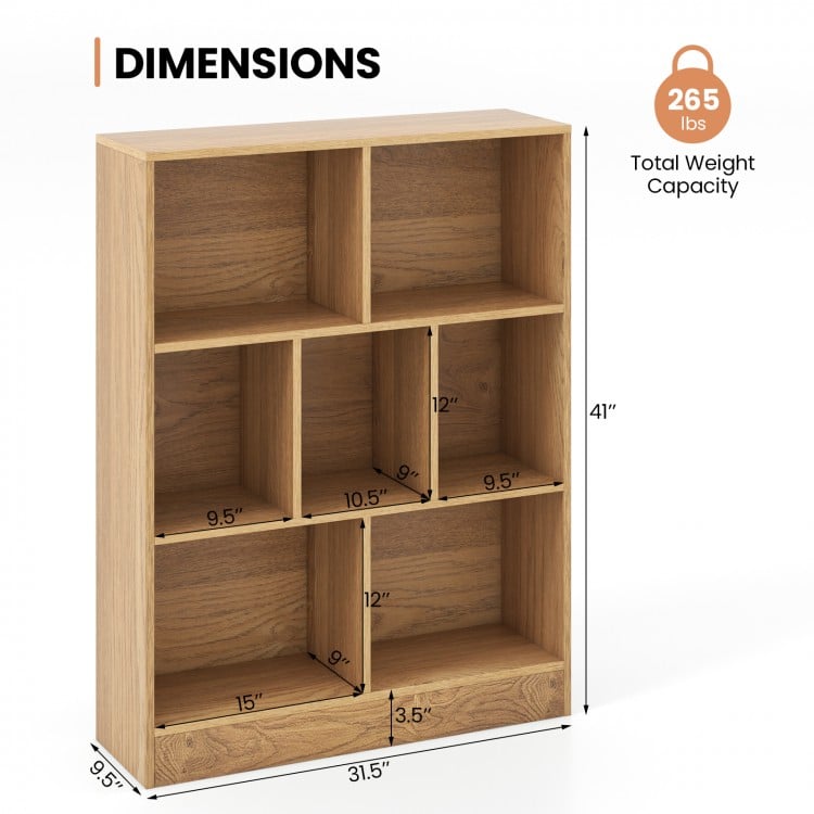 7-Section Freestanding Bookshelf for Kids Room Classroom Daycare Nursery-Natural