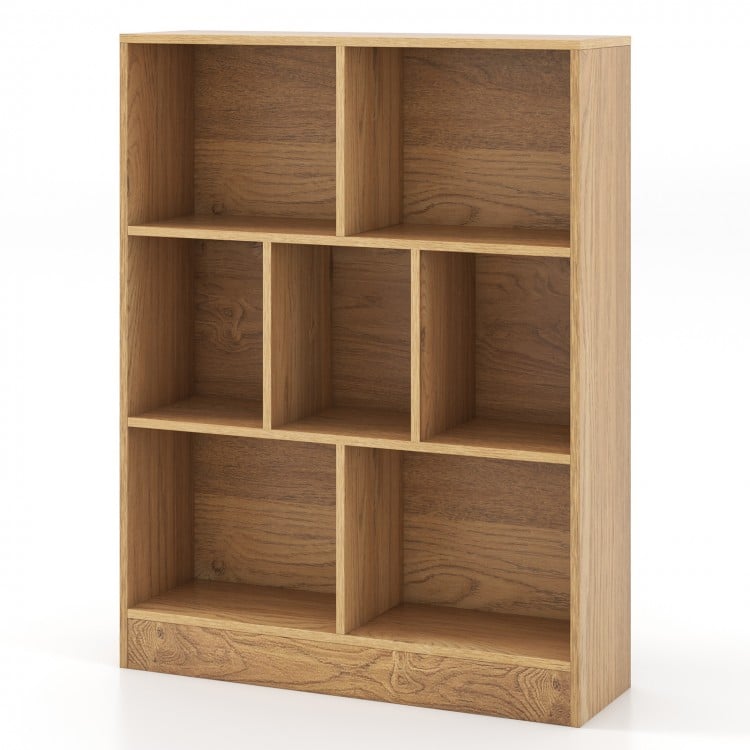 7-Section Freestanding Bookshelf for Kids Room Classroom Daycare Nursery-Natural
