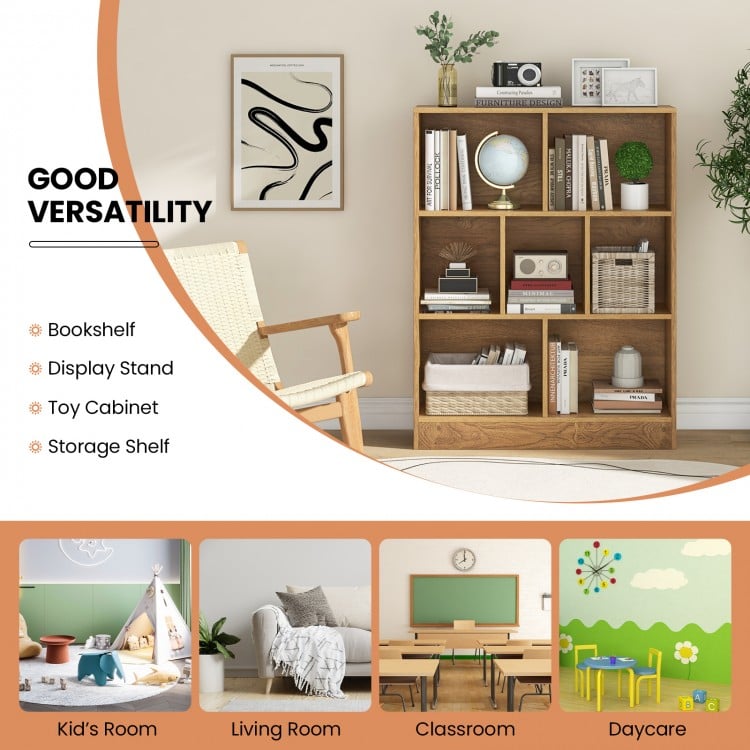 7-Section Freestanding Bookshelf for Kids Room Classroom Daycare Nursery-Natural