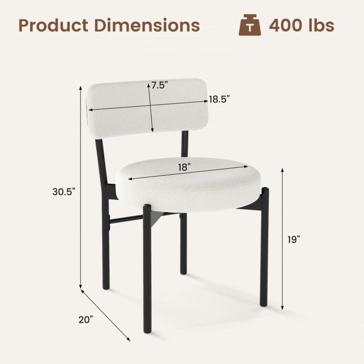 Dining Chair Set of 2 with Curved Backrest and Padded Seat-White