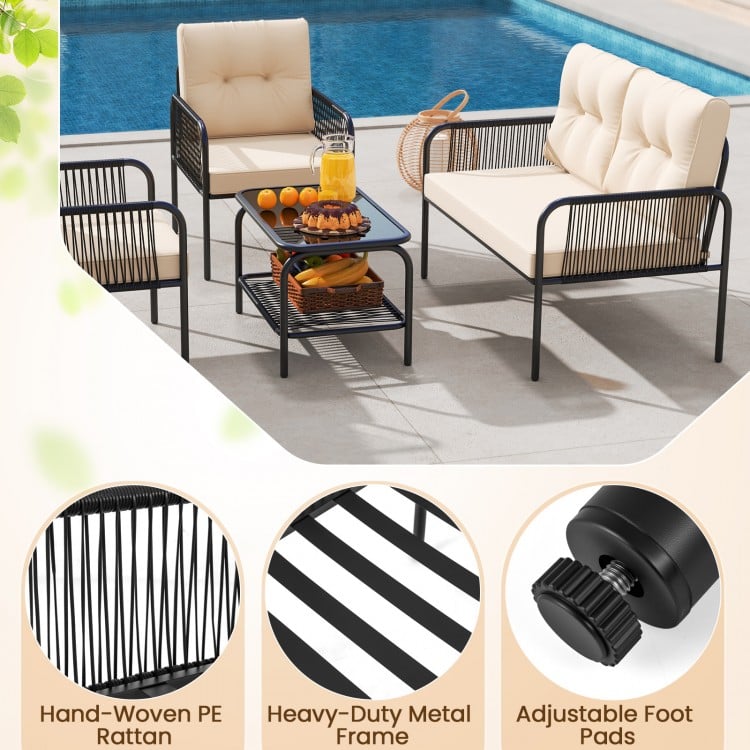 4 Pieces Patio Furniture Set PE Rattan Sofa Chairs with Loveseat-Beige