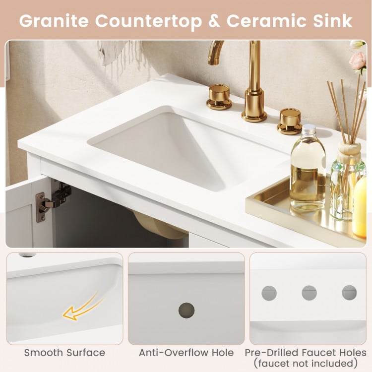 Freestanding Bathroom Vanity Unit with Basin Floor Storage Cabinet-White