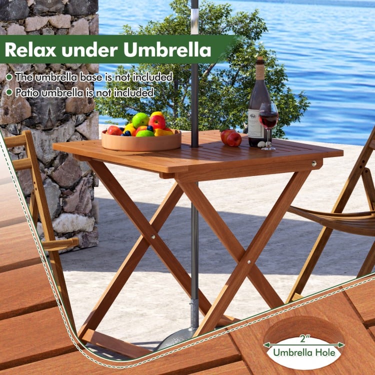 29.5 Inch x 29.5 Inch Patio Dining Table with Teak Painting and Umbrella Hole