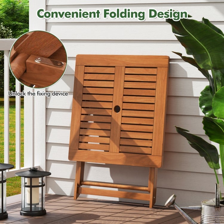 29.5 Inch x 29.5 Inch Patio Dining Table with Teak Painting and Umbrella Hole