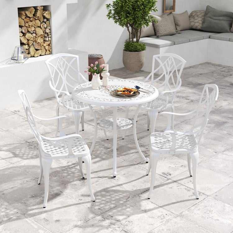 31.5 Inch Round Patio Dining Table for 4 Cast Aluminum with 2-Inch Umbrella Hole