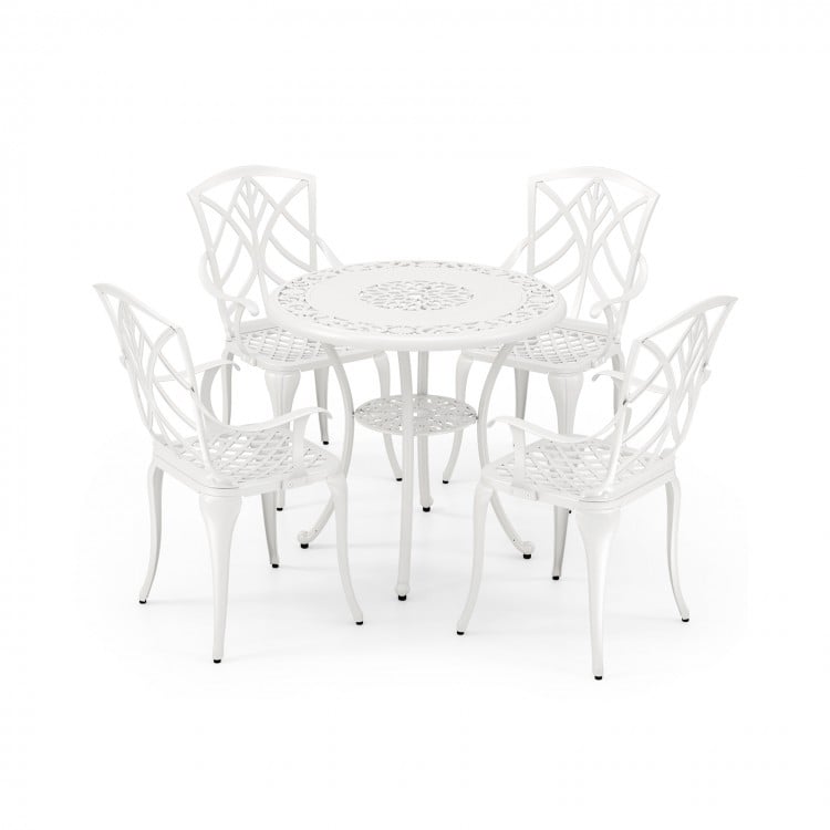 Set of 4 Cast Aluminum Patio Dining Chairs with Armrests and Decorative Patterns