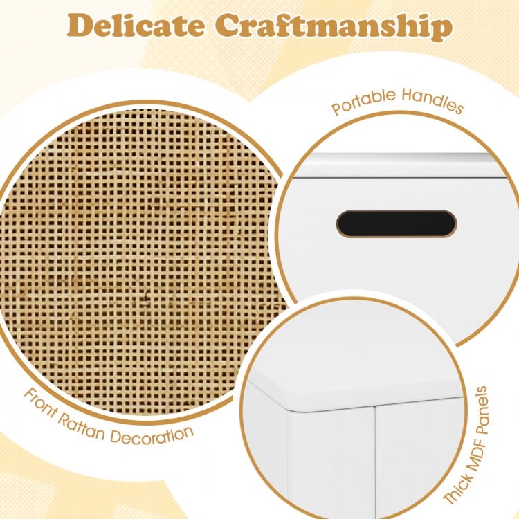 Kids Rattan Toy Storage Box with Flip Top Lid and Safety Hinge Handles-White