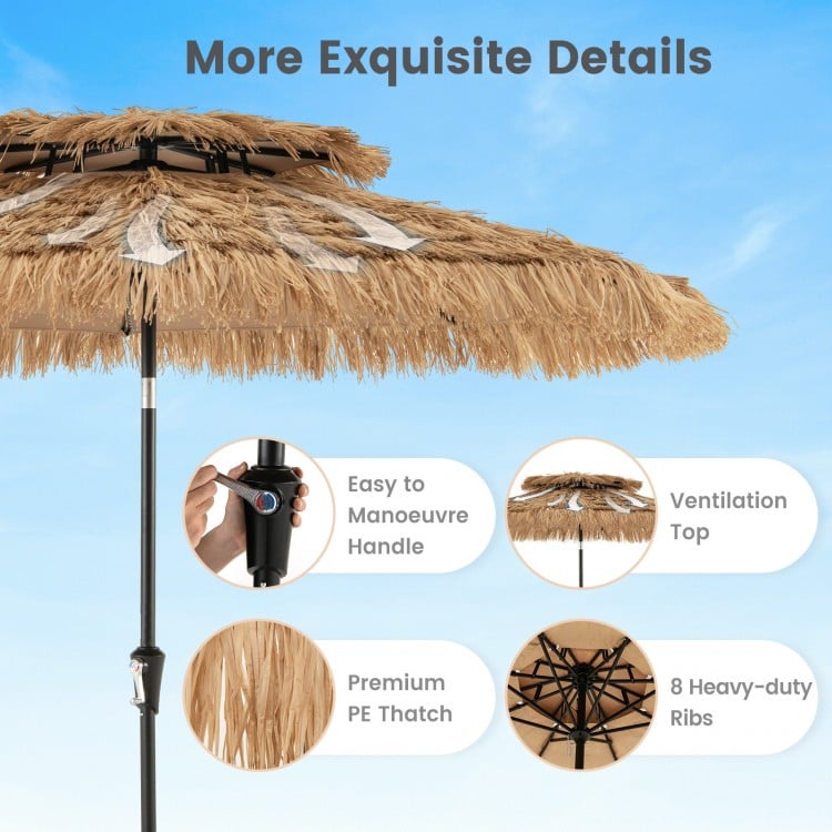 9 Feet Thatched Tiki Umbrella with 8 Ribs