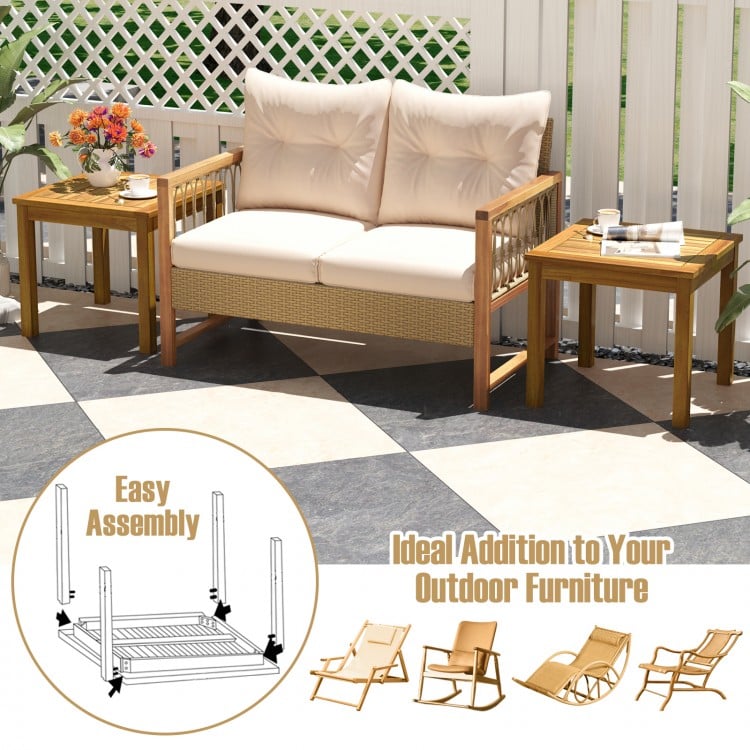 Outdoor Side Table Teak Wood End Table Square Patio Snack Coffee Table