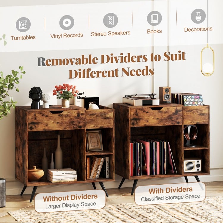 Record Player Stand with Power Outlet-Rustic Brown