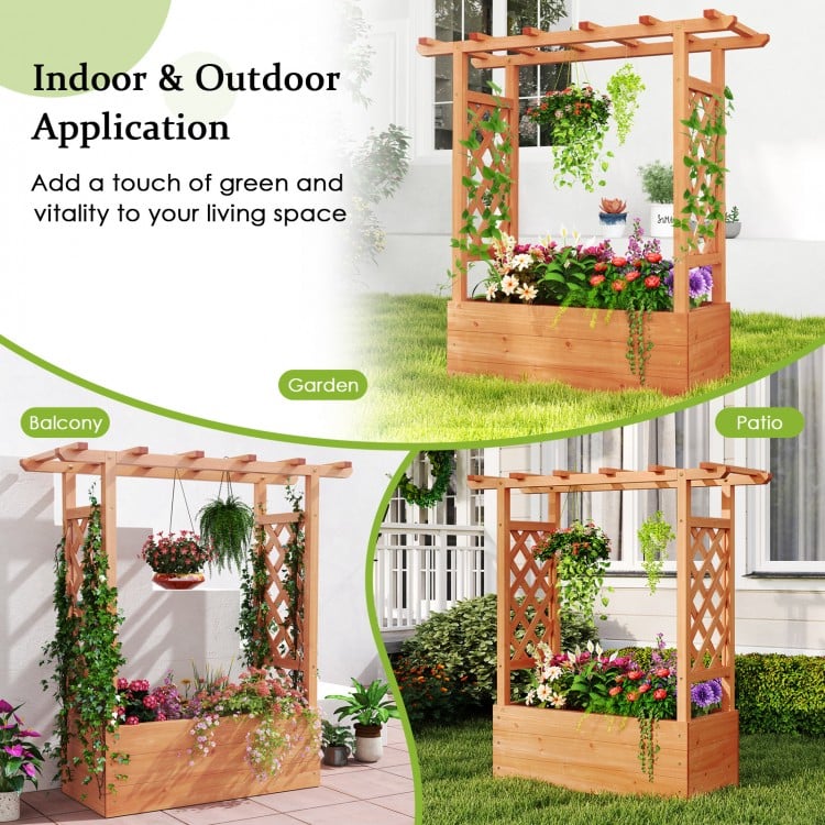 Wooden Raised Garden Bed Elevated Planter Box with Trellis and Hanging Roof-Orange