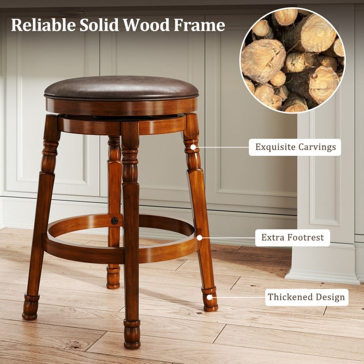 Set of 2 24-Inch Swivel Leather Padded Bar Dining Stools