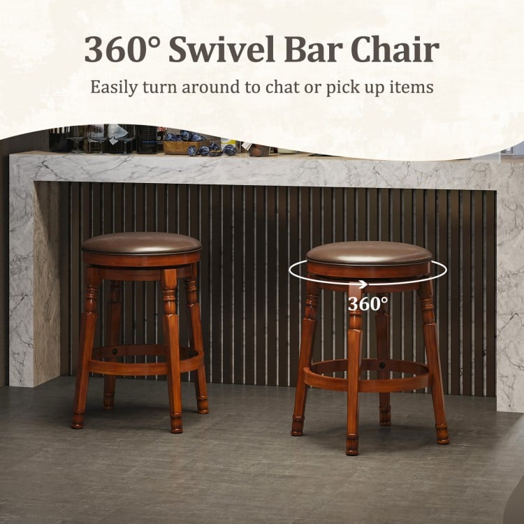 Set of 2 24-Inch Swivel Leather Padded Bar Dining Stools