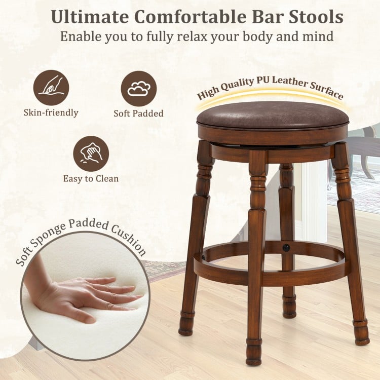 Set of 2 24-Inch Swivel Leather Padded Bar Dining Stools