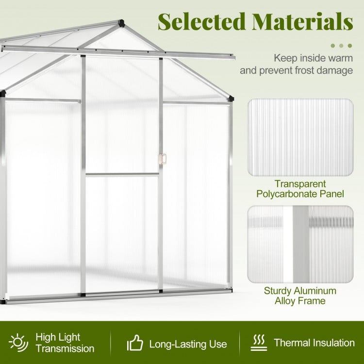 Large Walk-in Green House with Rain Gutters and Polycarbonate Panels-8 FT
